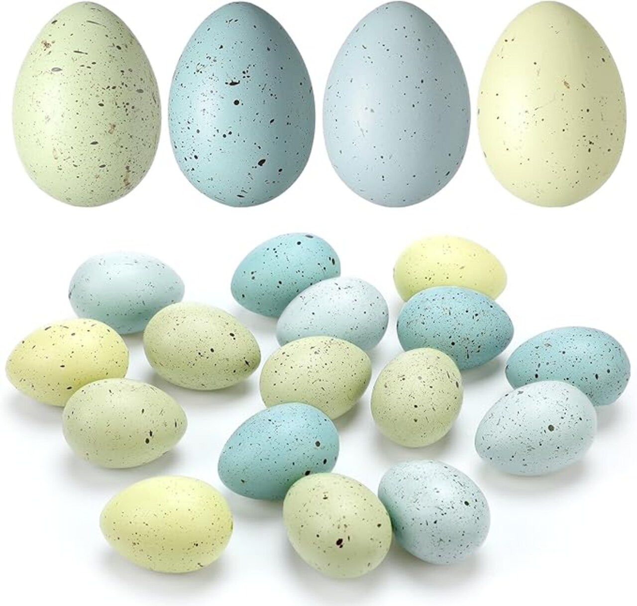 16 Pcs Easter Speckled Eggs 2.4 in Plastic Speckled Eggs Bowl and Vase Filler for DIY Spring Displays and Easter Decorations (Blue Tone)